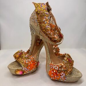 Glam Gold & Orange Competition Heels – 5.5” with Sparkling Stones ✨